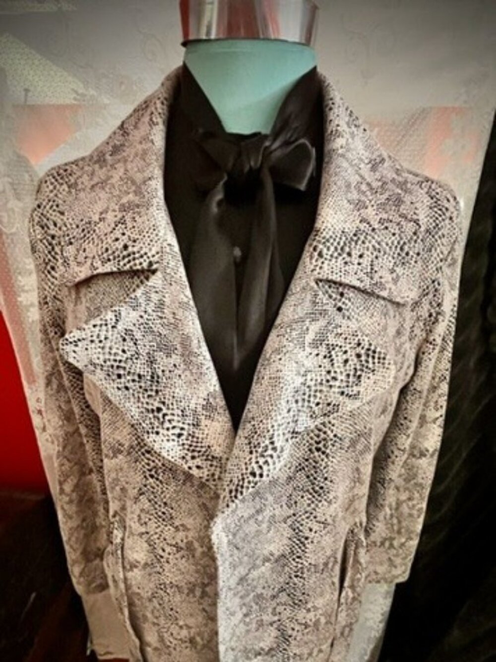 Alice + Blue Snakeskin Print Belted Trench Duster Coat Small